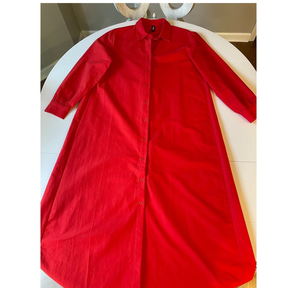 Stylewe Maxi Shirtdress Size M NWT Red Long Sleeve Relaxed Fit Cotton Lagenlook - Picture 6 of 9